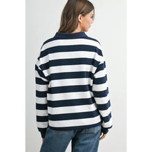 Load image into Gallery viewer, Striped Collared Sweatshirt - Green w/ White Stripe - Navy w/ White stripe
