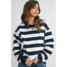 Load image into Gallery viewer, Striped Collared Sweatshirt - Green w/ White Stripe - Navy w/ White stripe
