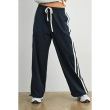 Load image into Gallery viewer, Striped Drawstring Wide-Leg Track Pants - Red w/ White Stripe - Navy w/ White stripe
