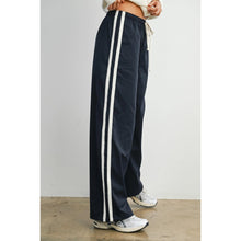 Load image into Gallery viewer, Striped Drawstring Wide-Leg Track Pants - Red w/ White Stripe - Navy w/ White stripe
