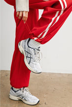 Load image into Gallery viewer, Striped Drawstring Wide-Leg Track Pants - Red w/ White Stripe - Navy w/ White stripe
