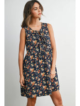 Load image into Gallery viewer, Tie Front Floral Denim Babydoll Dress - Dark Denim Multi (Style # BMD8380)
