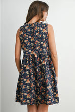 Load image into Gallery viewer, Tie Front Floral Denim Babydoll Dress - Dark Denim Multi (Style # BMD8380)
