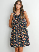 Load image into Gallery viewer, Tie Front Floral Denim Babydoll Dress - Dark Denim Multi (Style # BMD8380)
