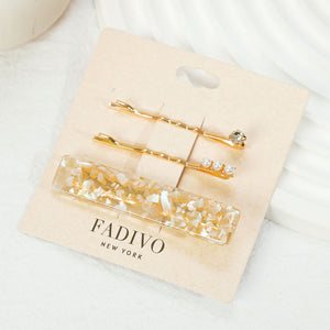 Fancy Hair Pins / Clip - Asst. Colors Gold Rectangle / Pearl