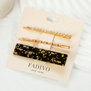 Fancy Hair Pins / Clip - Asst. Colors Black Rectangle / Gold