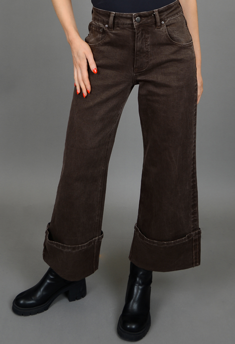 Carla Wide Cuff Denim - Black - Java Brown