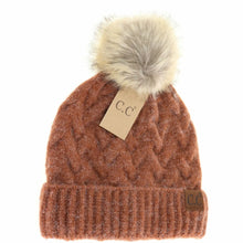 Load image into Gallery viewer, Chunky Braided Fur Pom Beanie - Ginger Brown, Beige, Ivory
