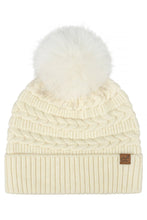 Load image into Gallery viewer, Chunky Braided Fur Pom Beanie - Ginger Brown, Beige, Ivory
