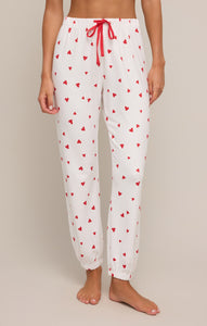 Classic Heart Jogger Rendezvous - Red Heart Print on Vanilla Ice