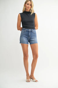 Classic High Rise Shorts -Med Denim - BH509J
