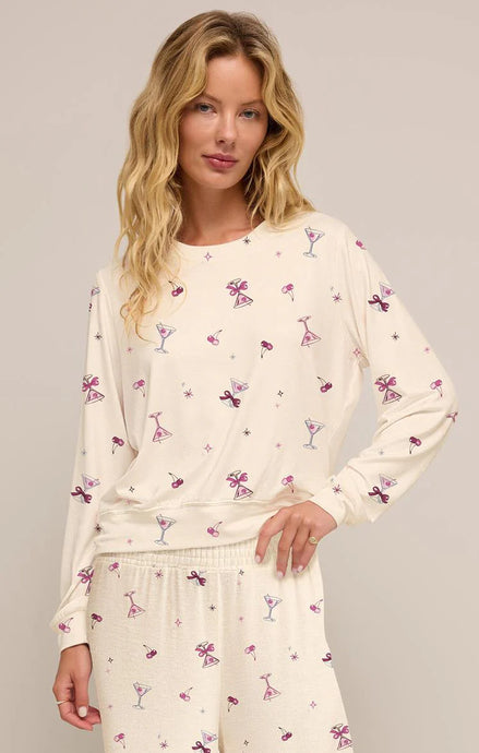 Classic Martini LS Top - Martini Glass Print on Vanilla Ice