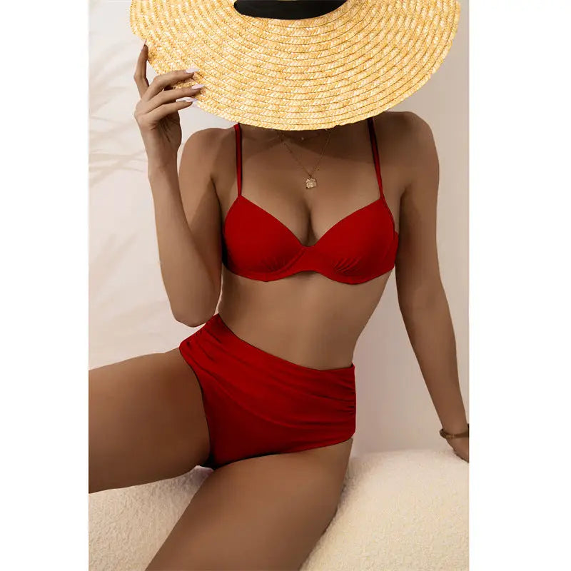Classic Back Tie 2 Piece Swimsuit - Red