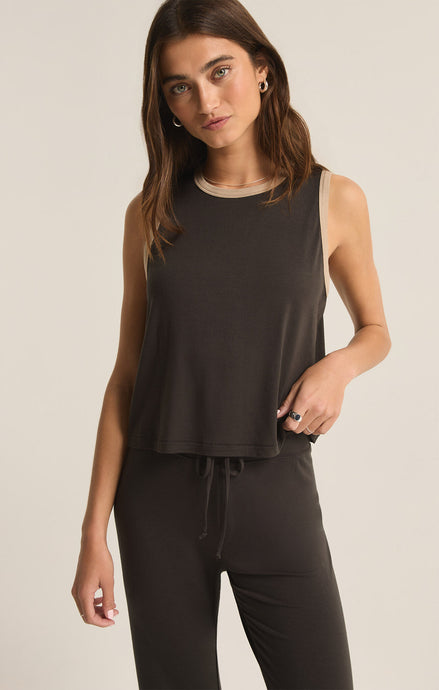 Warmer Days Ringer Tank - Black Sand