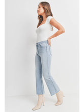 Load image into Gallery viewer, HR Crop Flare Jean w/ Distressed Hem - Light Wash
