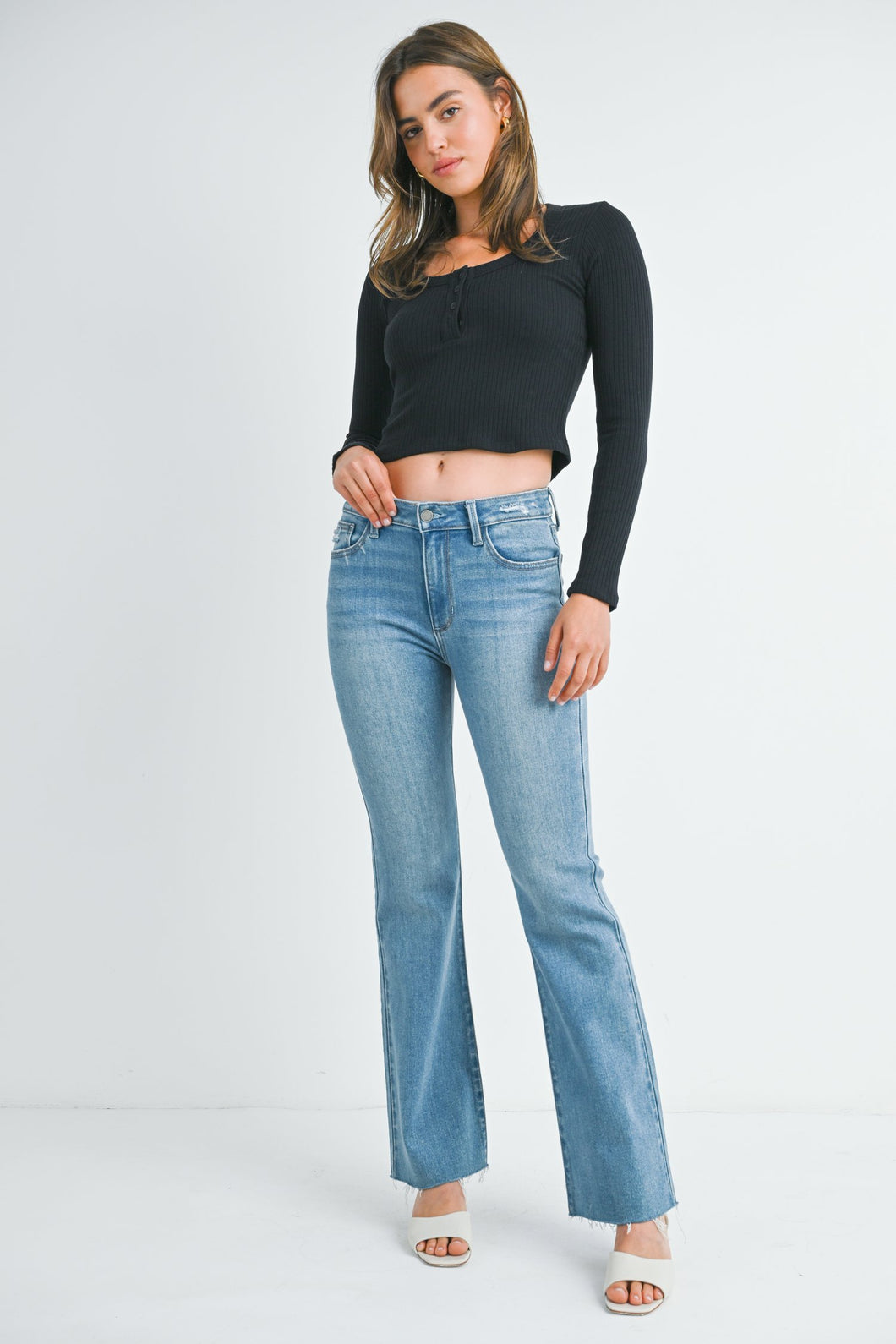 Bligh Flare Jean w/ Hem Detail - Medium Denim