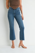 Load image into Gallery viewer, Piper Crop Flare Jean w/ Distressed Hem - Dark Denim
