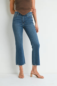 Piper Crop Flare Jean w/ Distressed Hem - Dark Denim