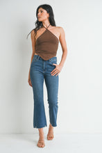 Load image into Gallery viewer, Piper Crop Flare Jean w/ Distressed Hem - Dark Denim
