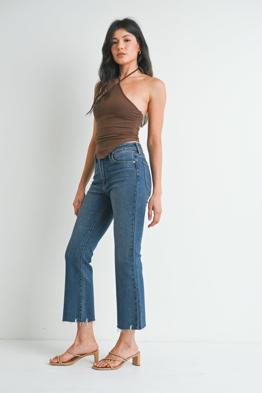 Piper Crop Flare Jean w/ Distressed Hem - Dark Denim