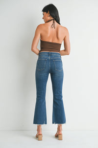 Piper Crop Flare Jean w/ Distressed Hem - Dark Denim