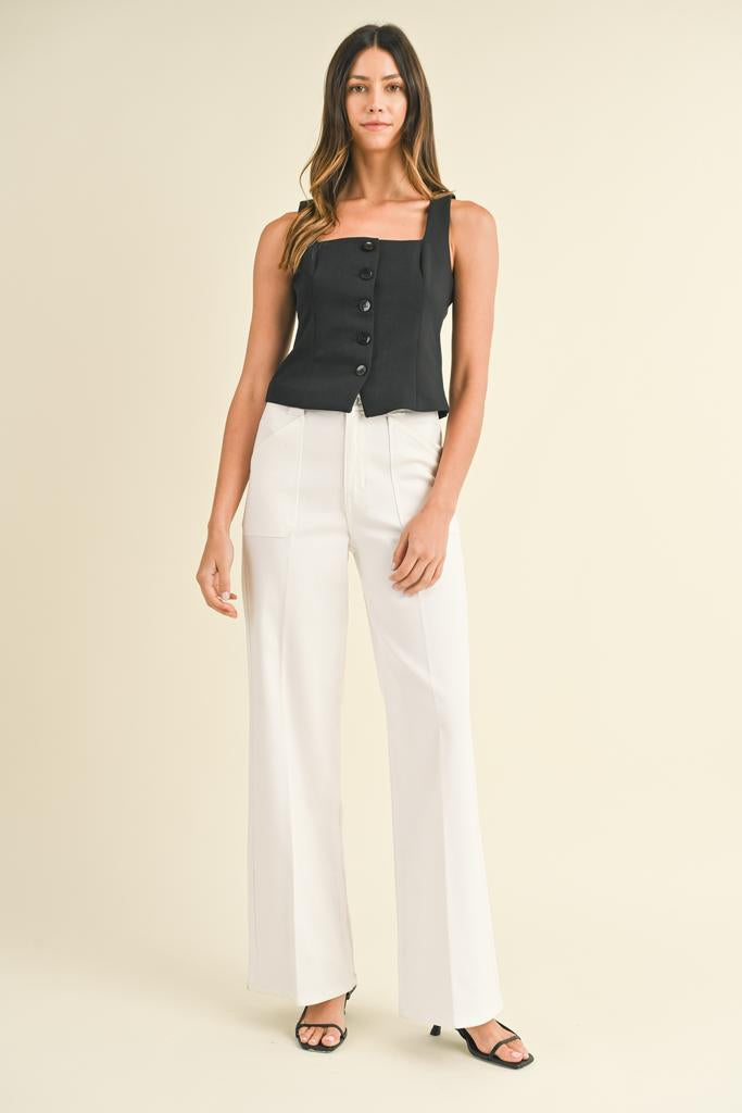 Patch Pocket Wide Leg Flare - White  Longer Length