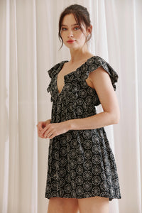 Daisy Babydoll Dress - Black/Silver Floral