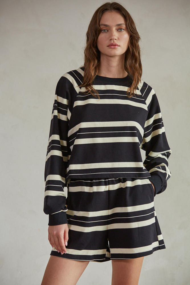 Dakota Striped Pullover - Blk / Cream Stripe
