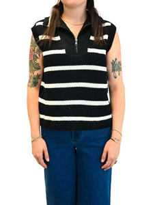 Danae Sleeveless Sweater Vest - Cream w/ Blk Stripes