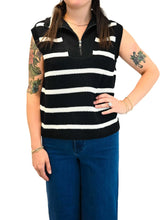 Load image into Gallery viewer, Danae Sleeveless Sweater Vest - Cream w/ Blk Stripes
