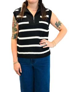 Danae Sleeveless Sweater Vest - Cream w/ Blk Stripes