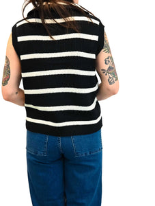 Danae Sleeveless Sweater Vest - Cream w/ Blk Stripes