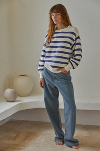 Davis Sweater - Cream w/ Navy Stripes- Cream w/ Tan Stripes - Mocha w/ Black Stripes