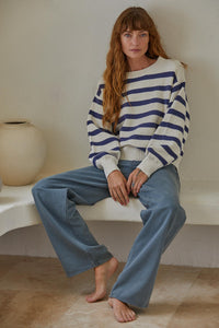 Davis Sweater - Cream w/ Navy Stripes- Cream w/ Tan Stripes - Mocha w/ Black Stripes