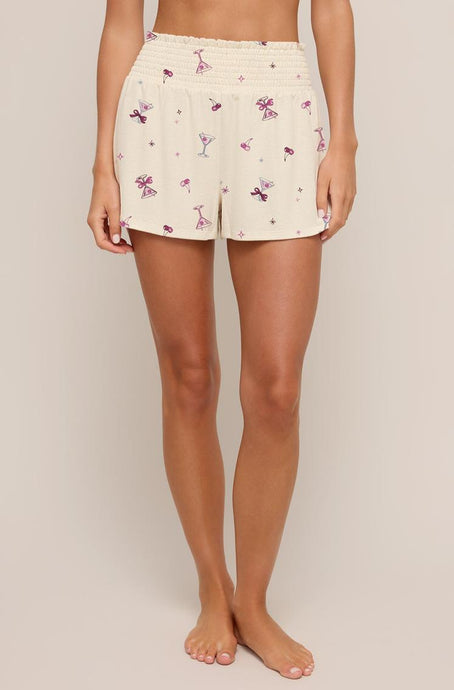 Dawn Martini Shorts - Martini Glass Print on Vanilla Ice