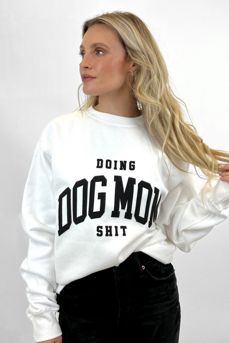 Dog Mom Crew Sweatshirt - Heather Grey w/ Black or White w/ Black
