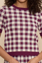 Load image into Gallery viewer, Lisa Knit Top - Plum/Cream Check (SW52605)
