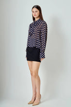 Load image into Gallery viewer, Polka Dot Bow Tie Blouse - Navy/Pink (Style #ET118T)
