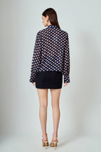Load image into Gallery viewer, Polka Dot Bow Tie Blouse - Navy/Pink (Style #ET118T)
