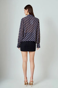 Polka Dot Bow Tie Blouse - Navy/Pink (Style #ET118T)