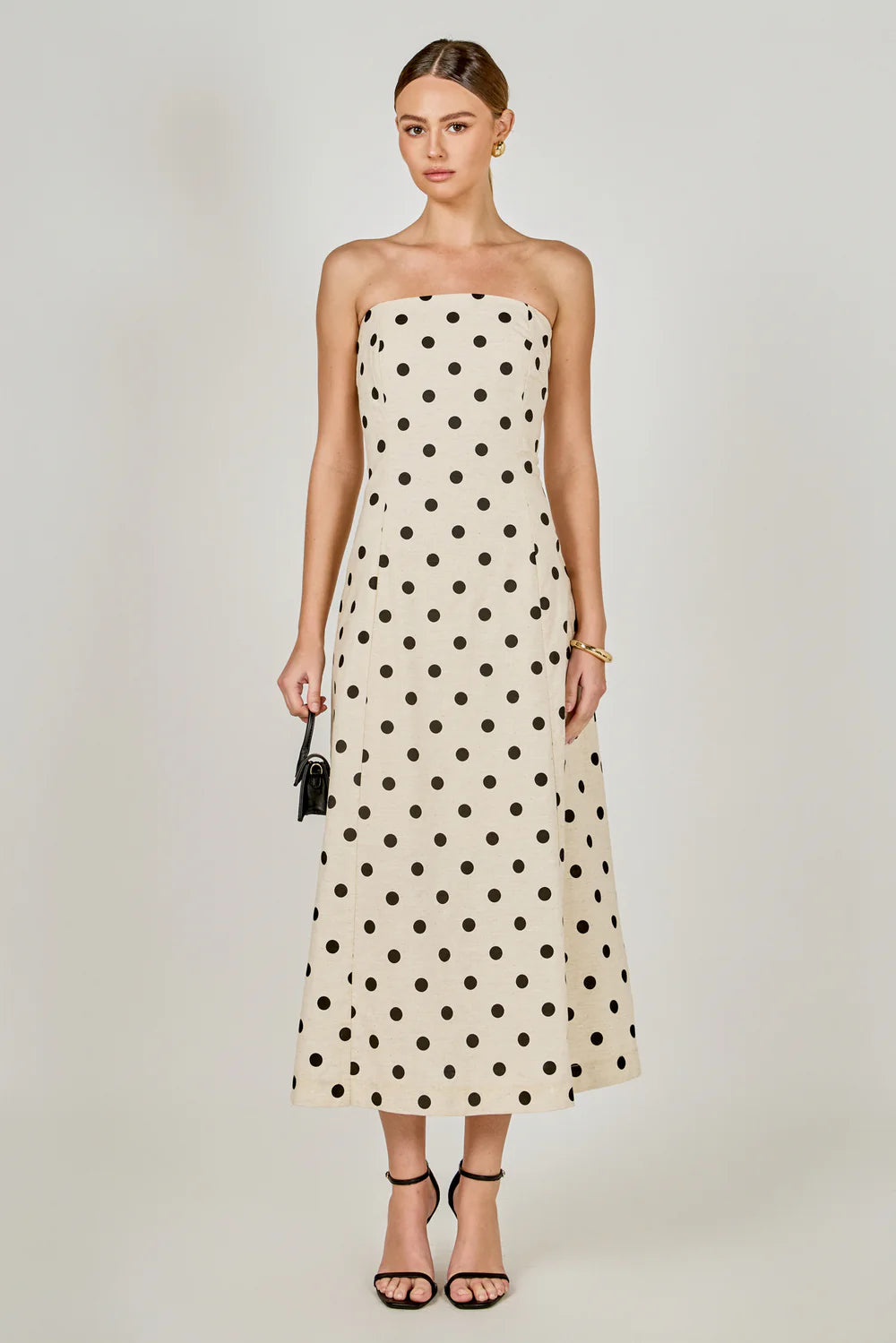 Strapless Polka Dot Midi Dress – Straight Line Boutique Strapless Polka Dot Midi Dress – Straight Line Boutique