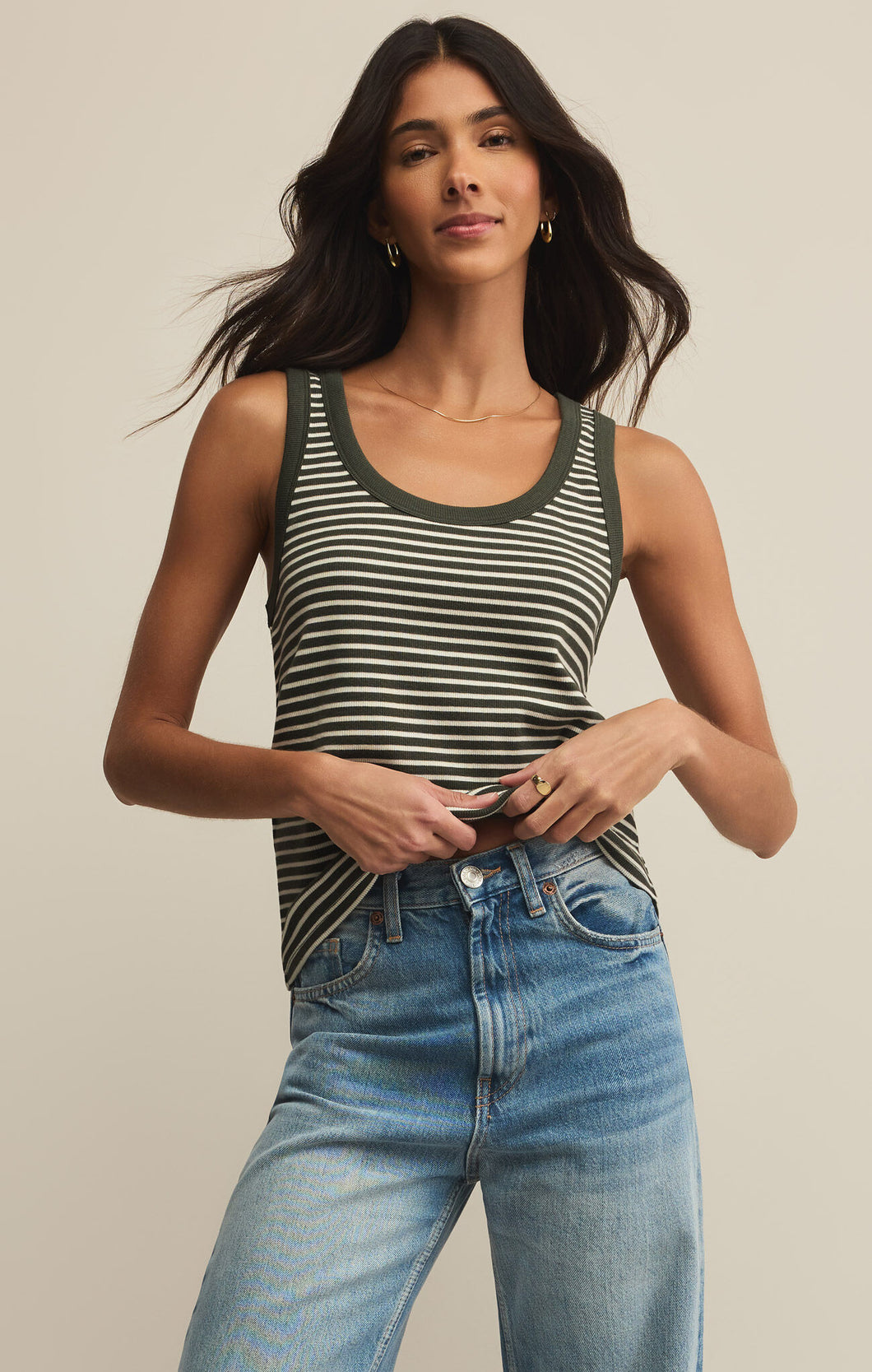 Elin Stripe Tank - Dark Agave