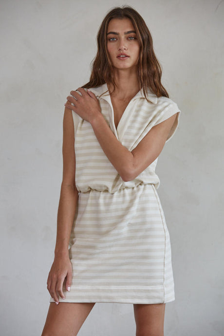 Erie Mini Dress - Natural / Taupe Stripe