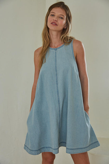 Everyday Denim Mini Dress - Light Blue Denim (BD328)