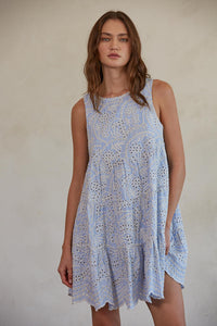 Fae Eyelet Dress - Blue / Ivory