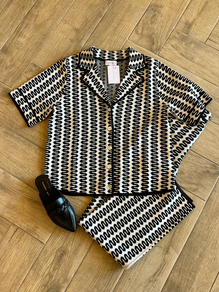 Fiji Knit Shirt - Cream / Black print