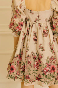 Floral Bouquet Baby Doll Dress - Beige / Pink Floral