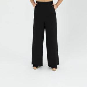 Flutter Sleeve Tie Knot Pant Set- Black