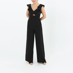 Flutter Sleeve Tie Knot Pant Set- Black