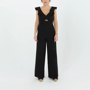 Flutter Sleeve Tie Knot Pant Set- Black